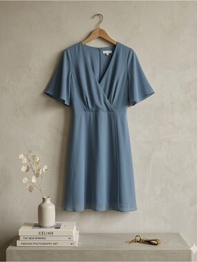 Standards & Practices Candice Georgette Wrap Dress Slate Blue 2X NWT Flawed
